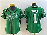 Women's Philadelphia Eagles #1 Jalen Hurts Green With 3-Star C Patch Cool Base Stitched Baseball Jersey(Run Small),baseball caps,new era cap wholesale,wholesale hats